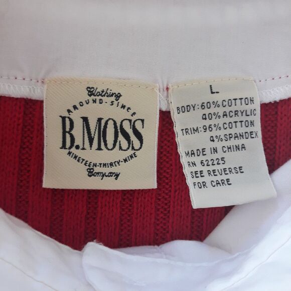 B MOSS Sweater  Attached Collar Women Large Red White Long Sleeves - Picture 10 of 11